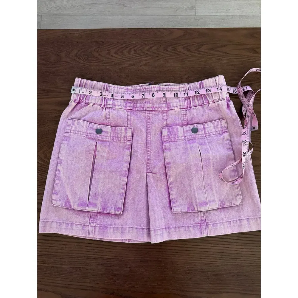 Free People Women's Pink Valley Girl West Coast Mini Denim Skirt Sz 2 Preppy Y2K
